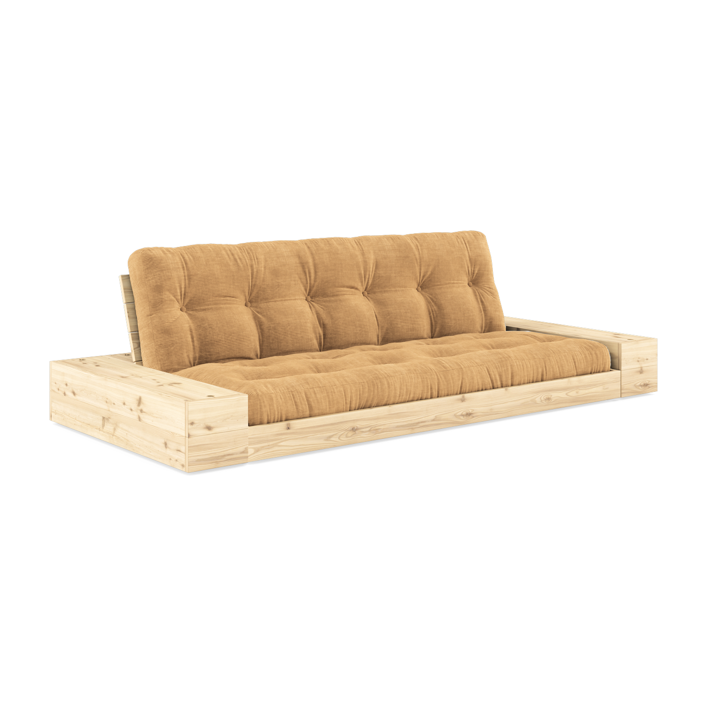Umbaubares Sofa mit Stauraum aus Kiefernholz und karamellfarbener Matratze 244x110x72 cm. Base - Karup Design