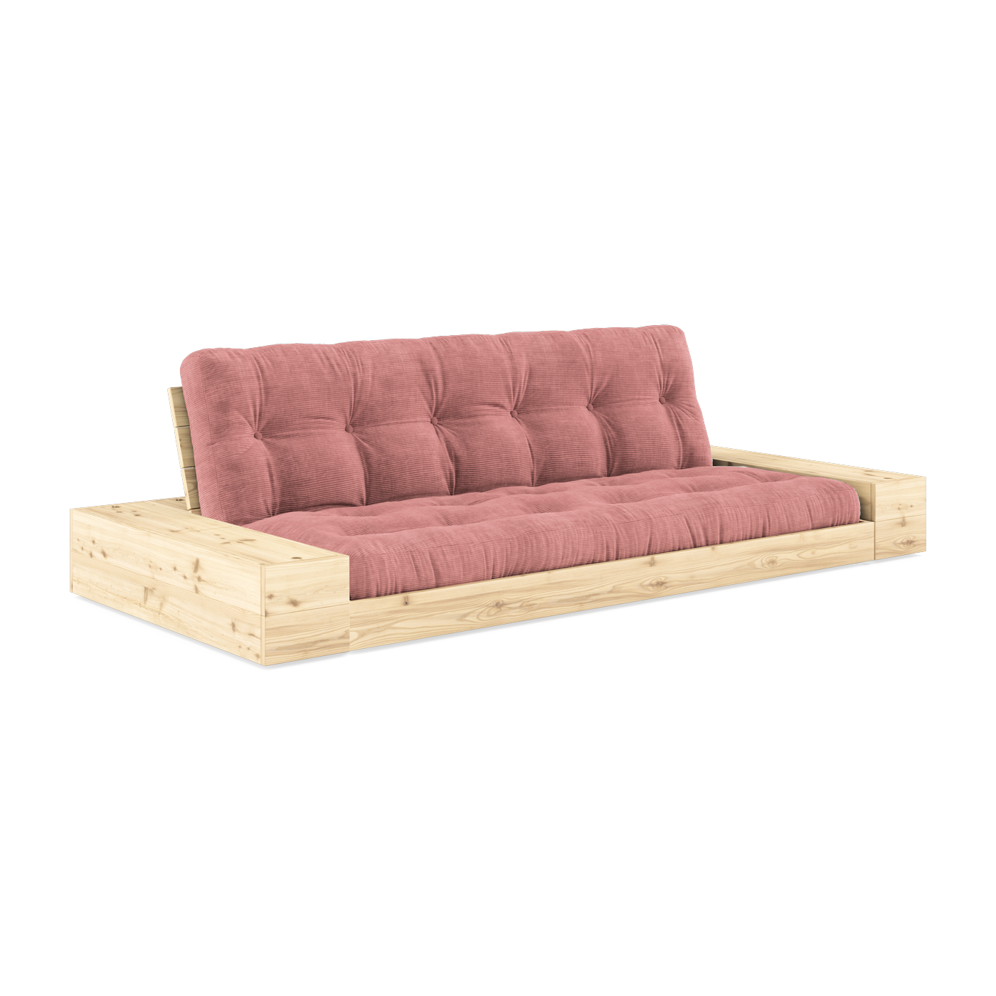 Umbaubares Sofa mit Stauraum aus Kiefernholz und sorbetrosa Matratze 244x110x72 cm. Base - Karup Design