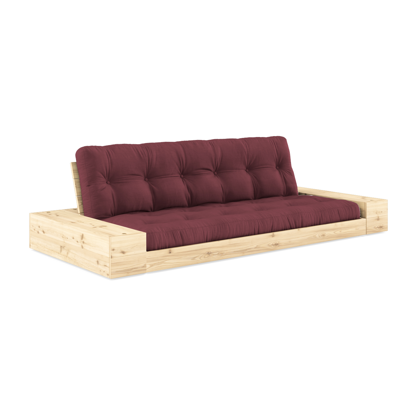 Umbaubares Sofa mit Stauraum aus Kiefernholz und bordeauxroter Matratze 244x110x72 cm. Base - Karup Design