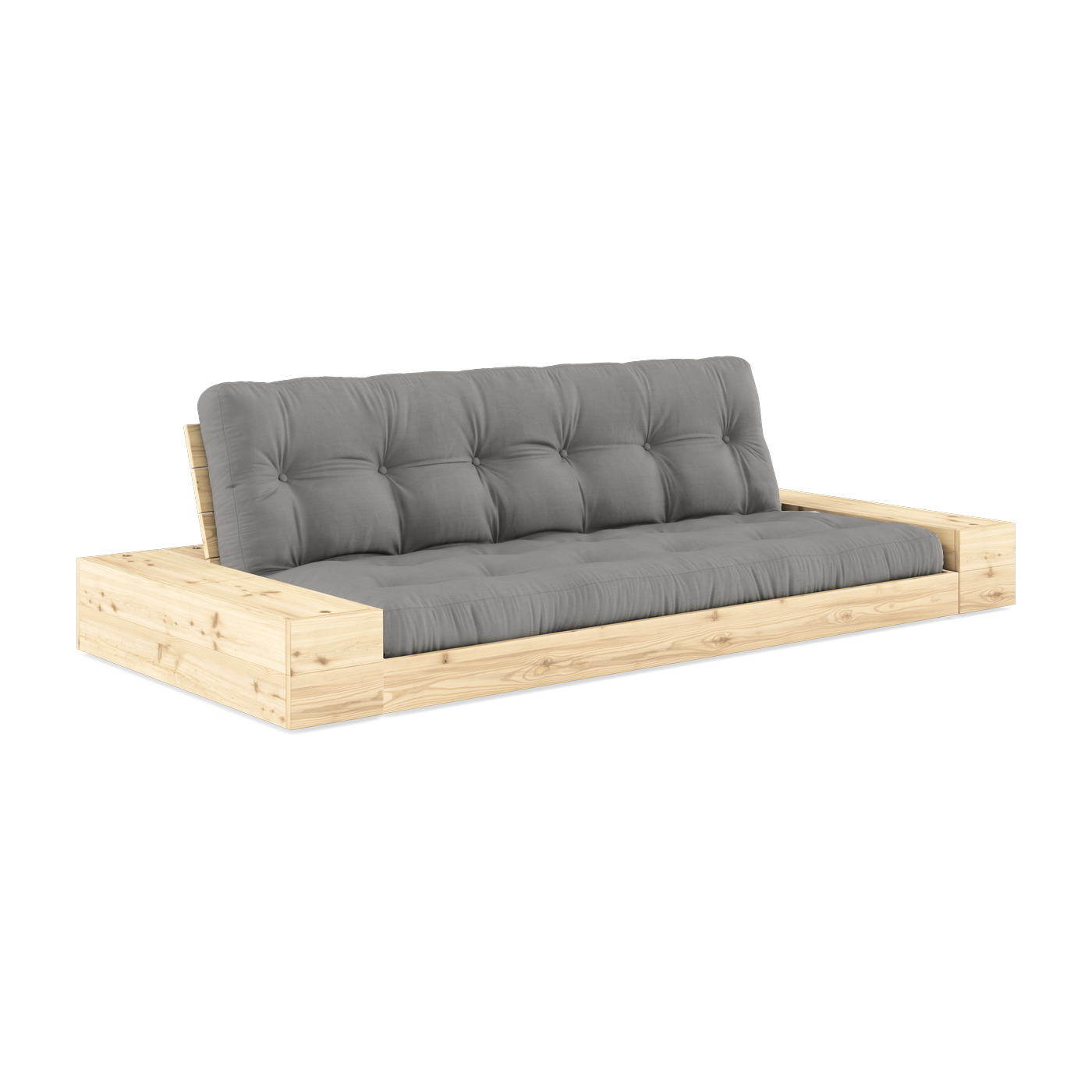 Umbaubares Sofa mit Stauraum aus Kiefernholz und grauer Matratze 244x110x72 cm. Base - Karup Design