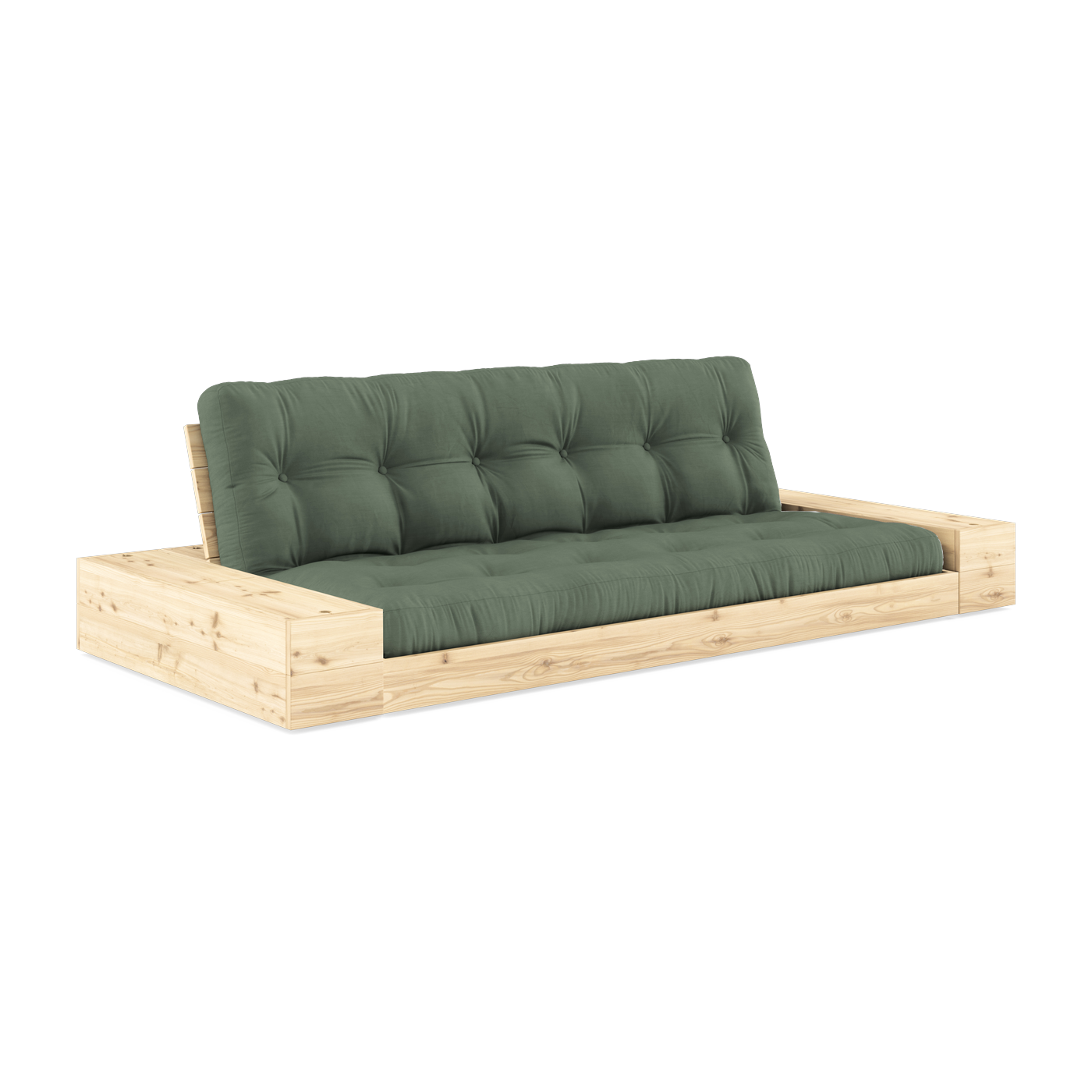 Umbaubares Sofa mit Stauraum aus Kiefernholz und olivgrüner Matratze 244x110x72 cm. Base - Karup Design