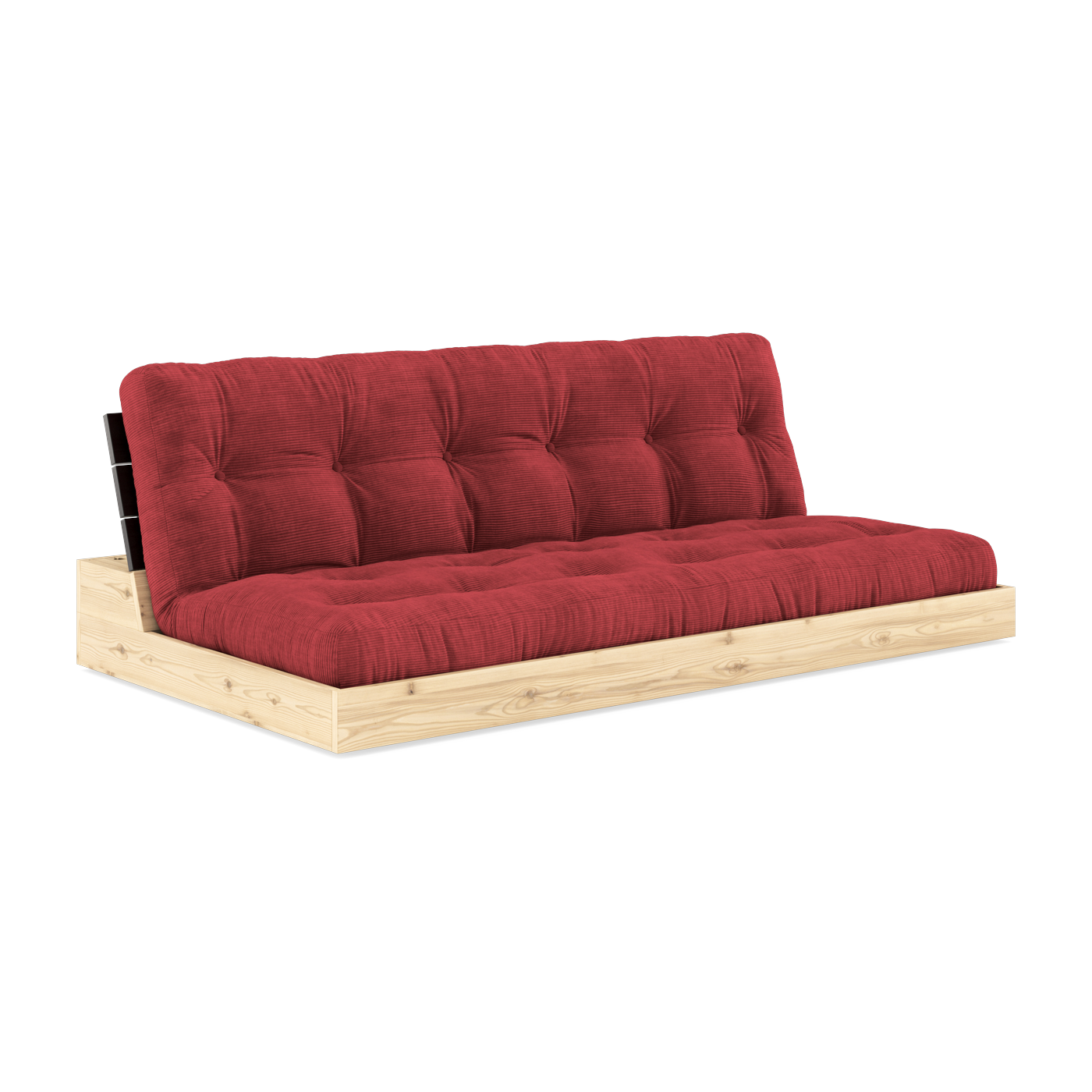 Convertible sofa in lacquered pine with black back and ruby red mattress 196x110x72cm Base - Karup Design
