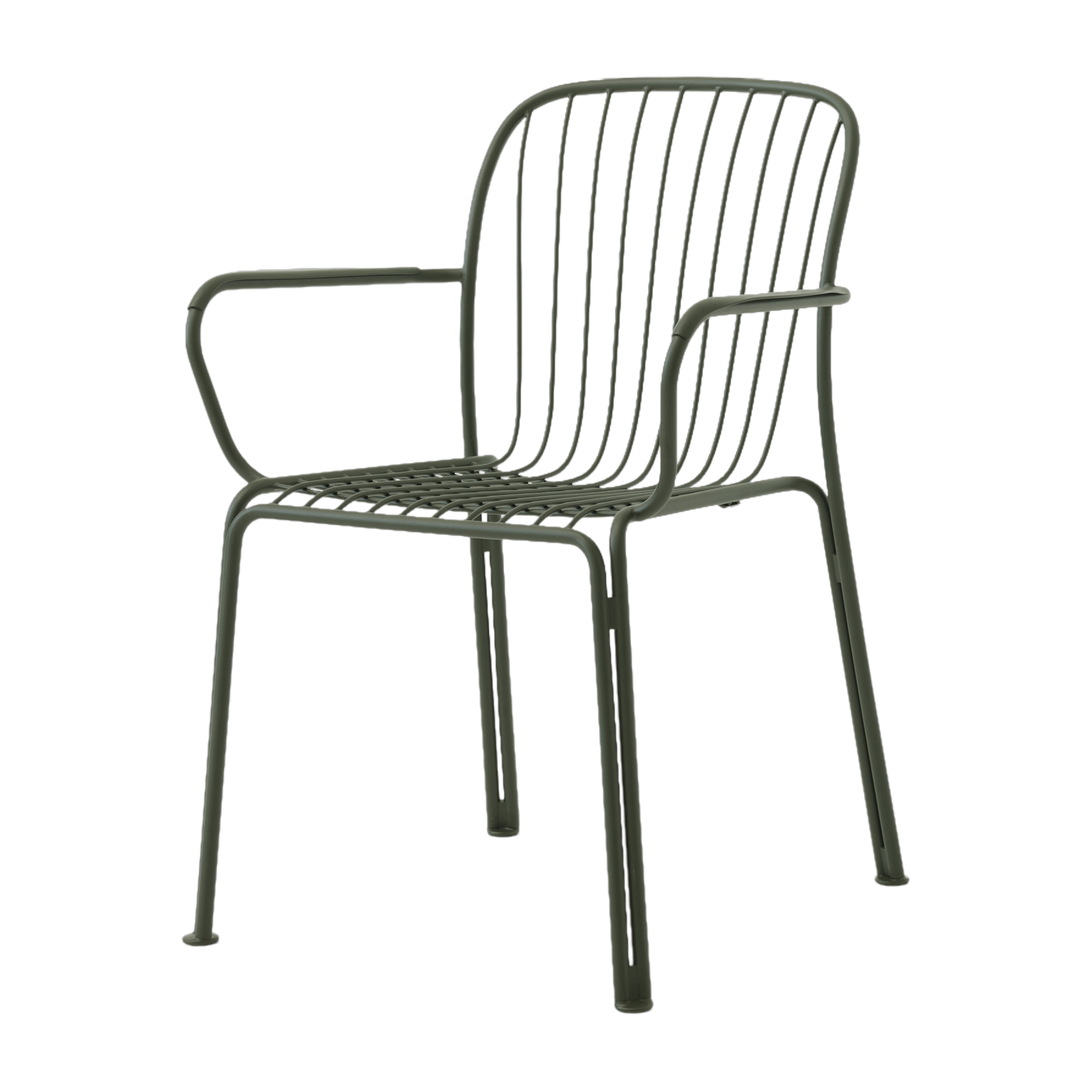 Silla de jardín apilable con reposabrazos de acero bronce verde Thorvald SC95 - &tradition