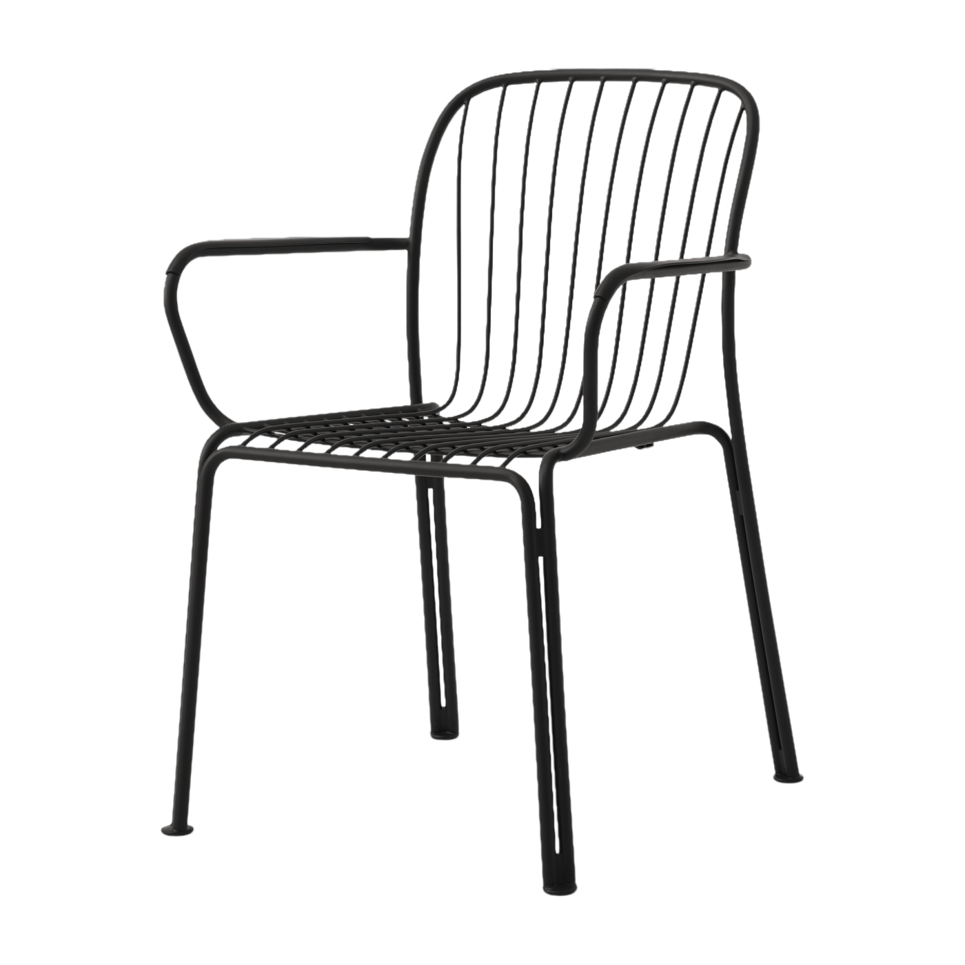 Silla de jardín apilable con reposabrazos de acero negro cálido Thorvald SC95 - &tradition