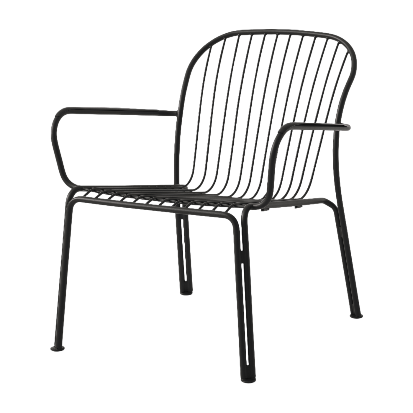 Silla de jardín ancha con reposabrazos de acero negro cálido Thorvald SC101 - &tradición