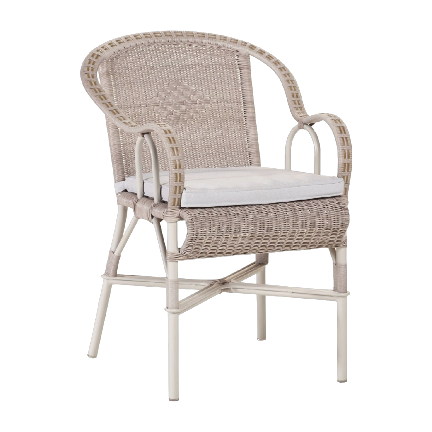 Garden chair with armrests in rotin with Provence grey cushion - KOK