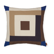 Cojín cuadrado patchwork marrón y azul 50x50cm Border - Ferm living