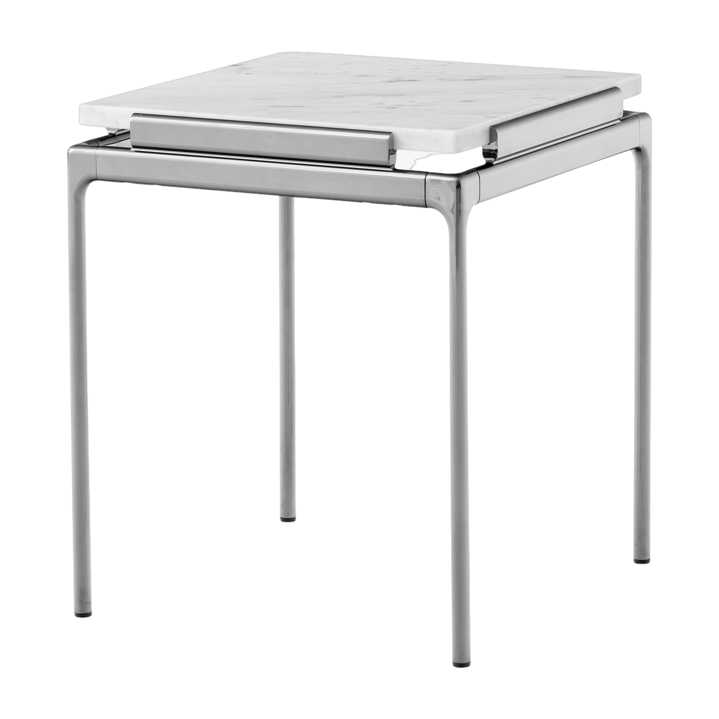 Table d'appoint en marbre bianco carrera et structure chrome foncé 46x40 cm Sett LN11 - &tradition