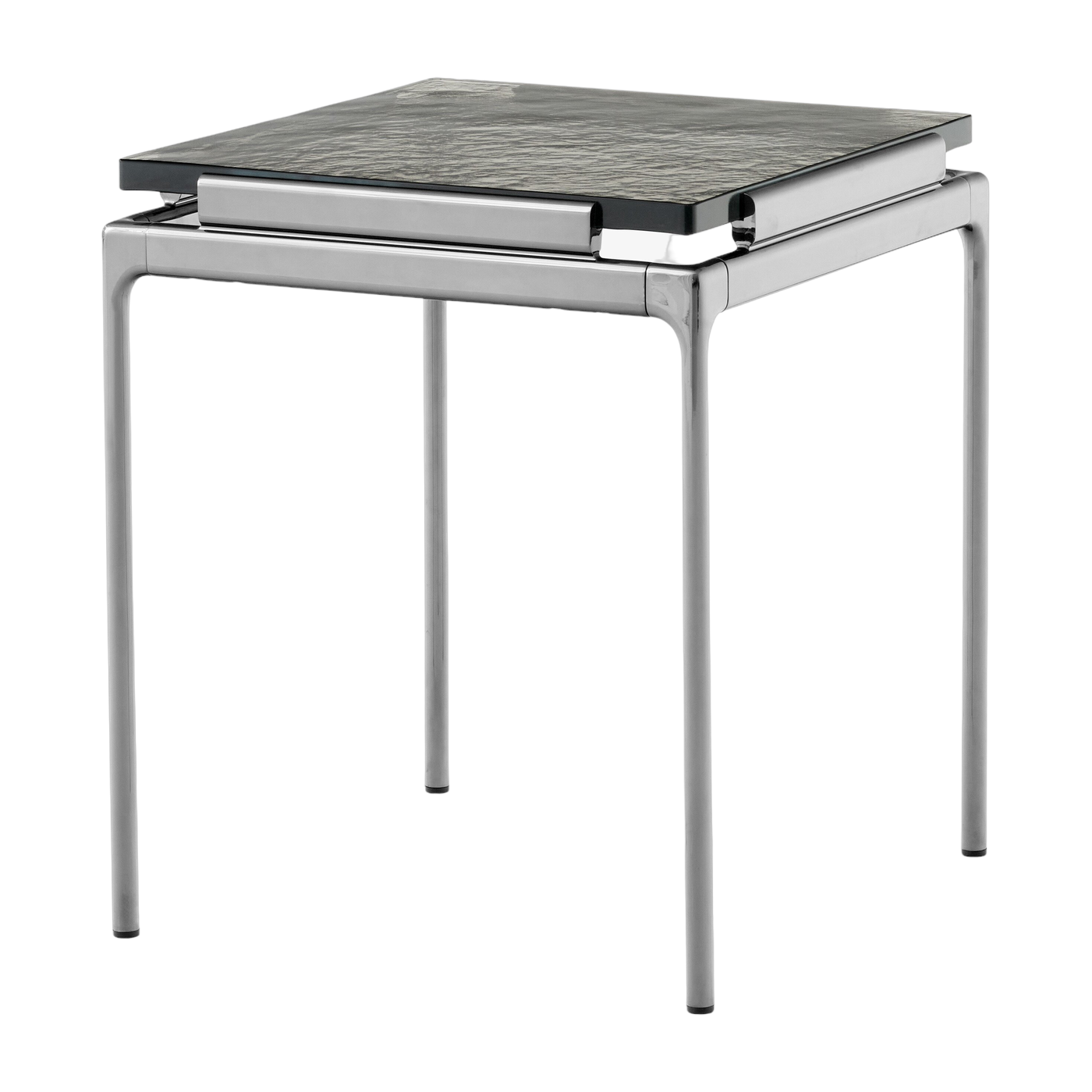 Table d'appoint en verre coulé fumé et structure chrome foncé 46x40 cm Sett LN11 - &tradition