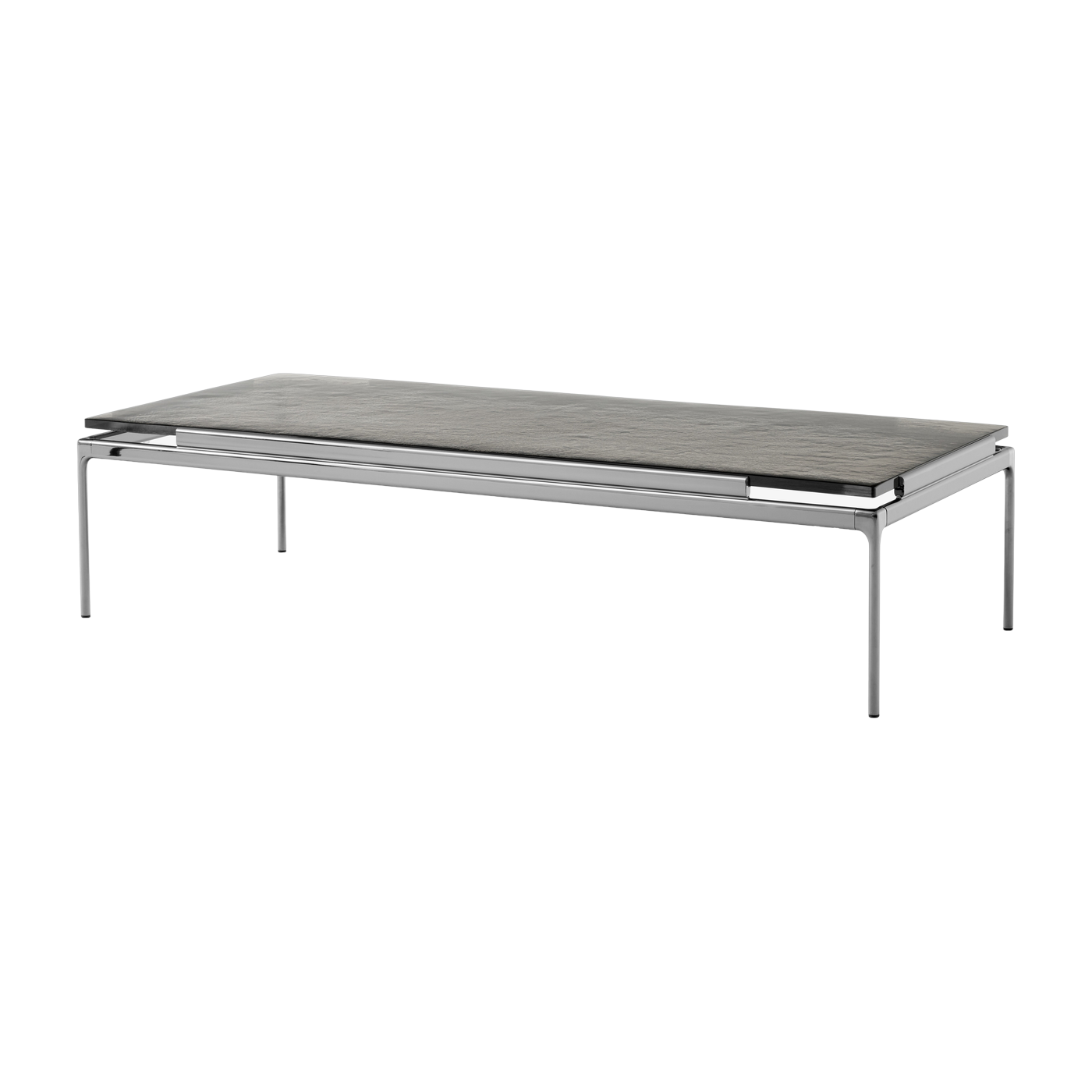 Table d'appoint en verre coulé fumé et structure chrome foncé 140x60 cm Sett LN12 - &tradition