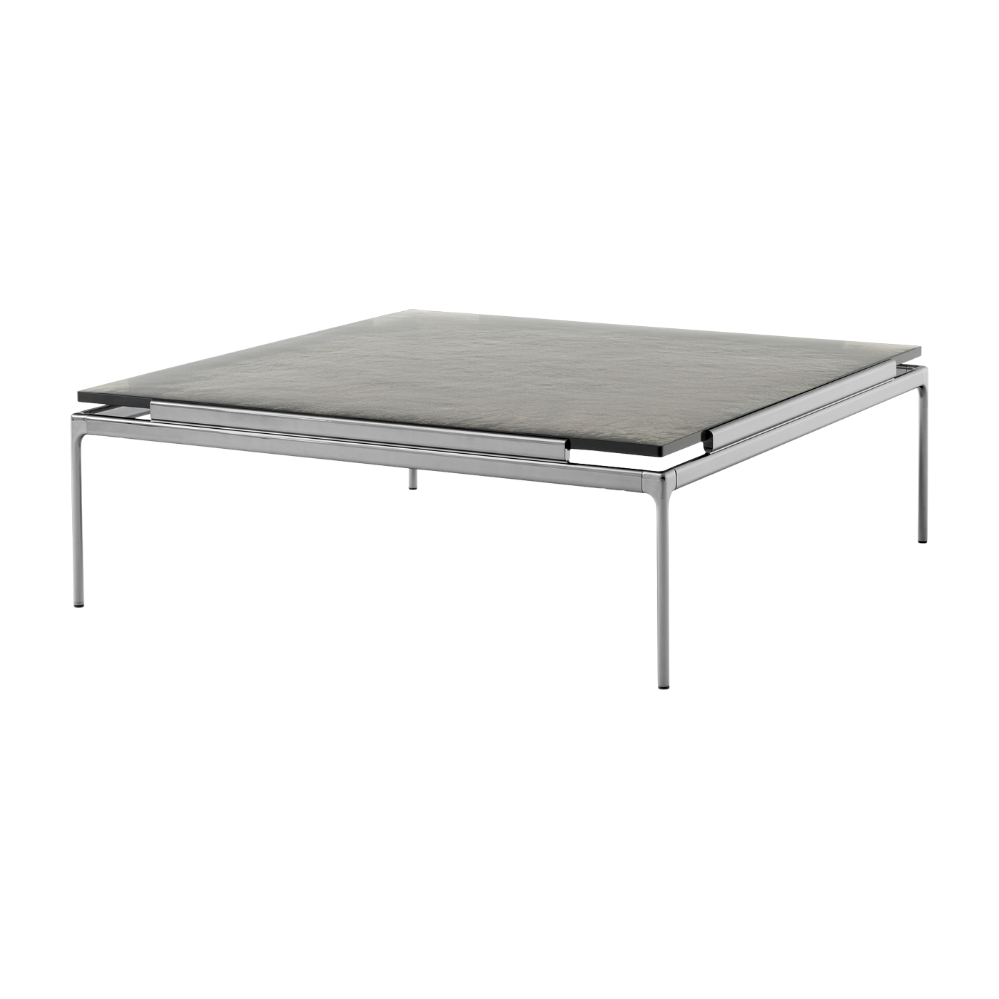 Table d'appoint en verre coulé fumé et structure chrome foncé 34x100 cm Sett LN13 - &tradition