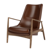 Fauteuil dossier haut en cuir et noyer marron The seal - Audo