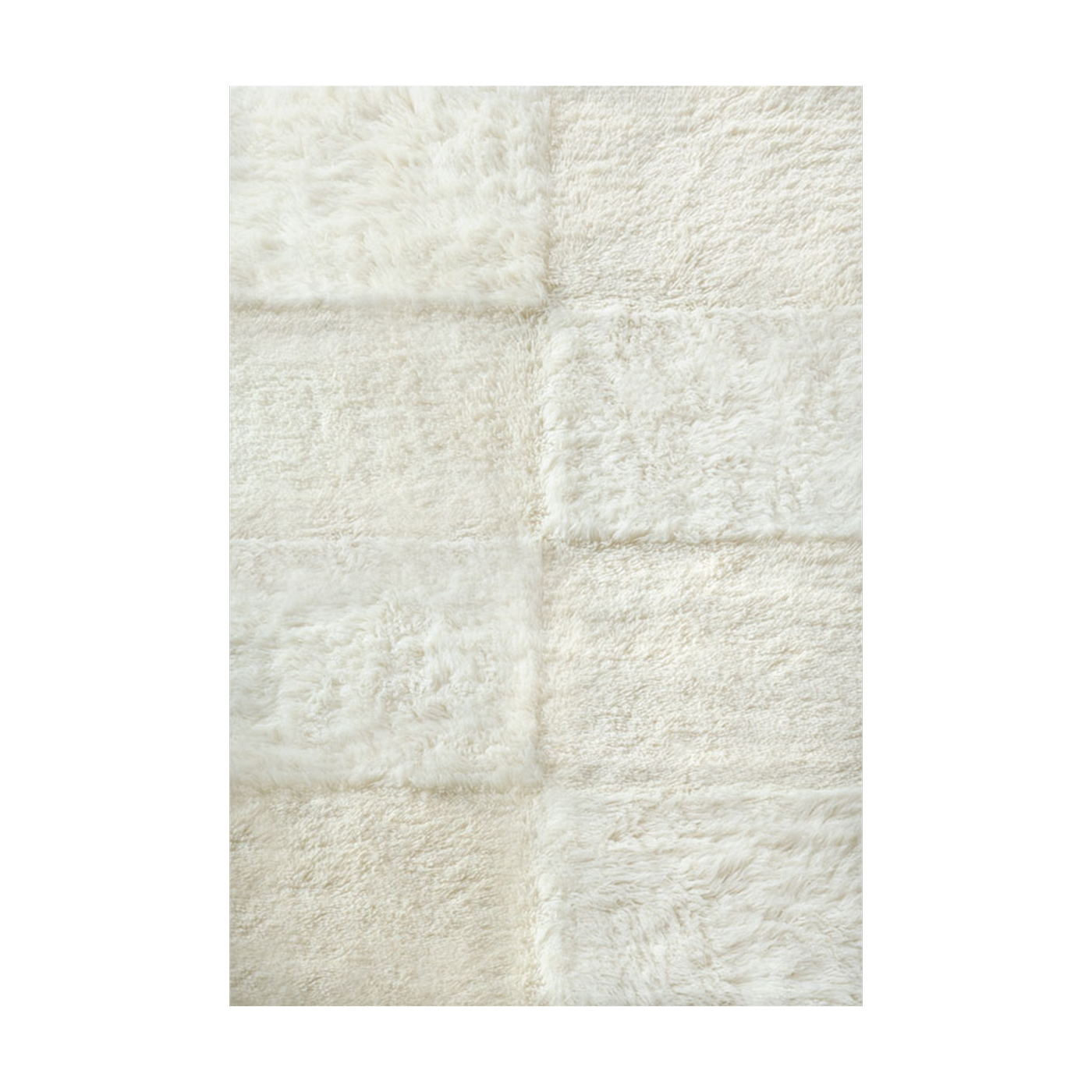 Rectangular white wool check rug 180x270cm Ryamatta Shaggy - Layered