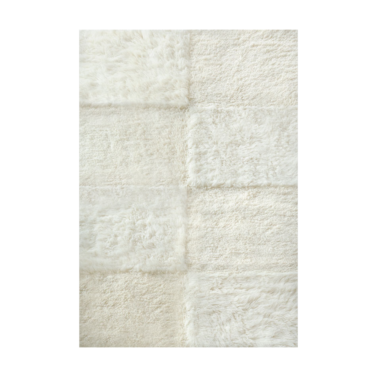 Rectangular white wool check rug 250x350cm Ryamatta Shaggy - Layered