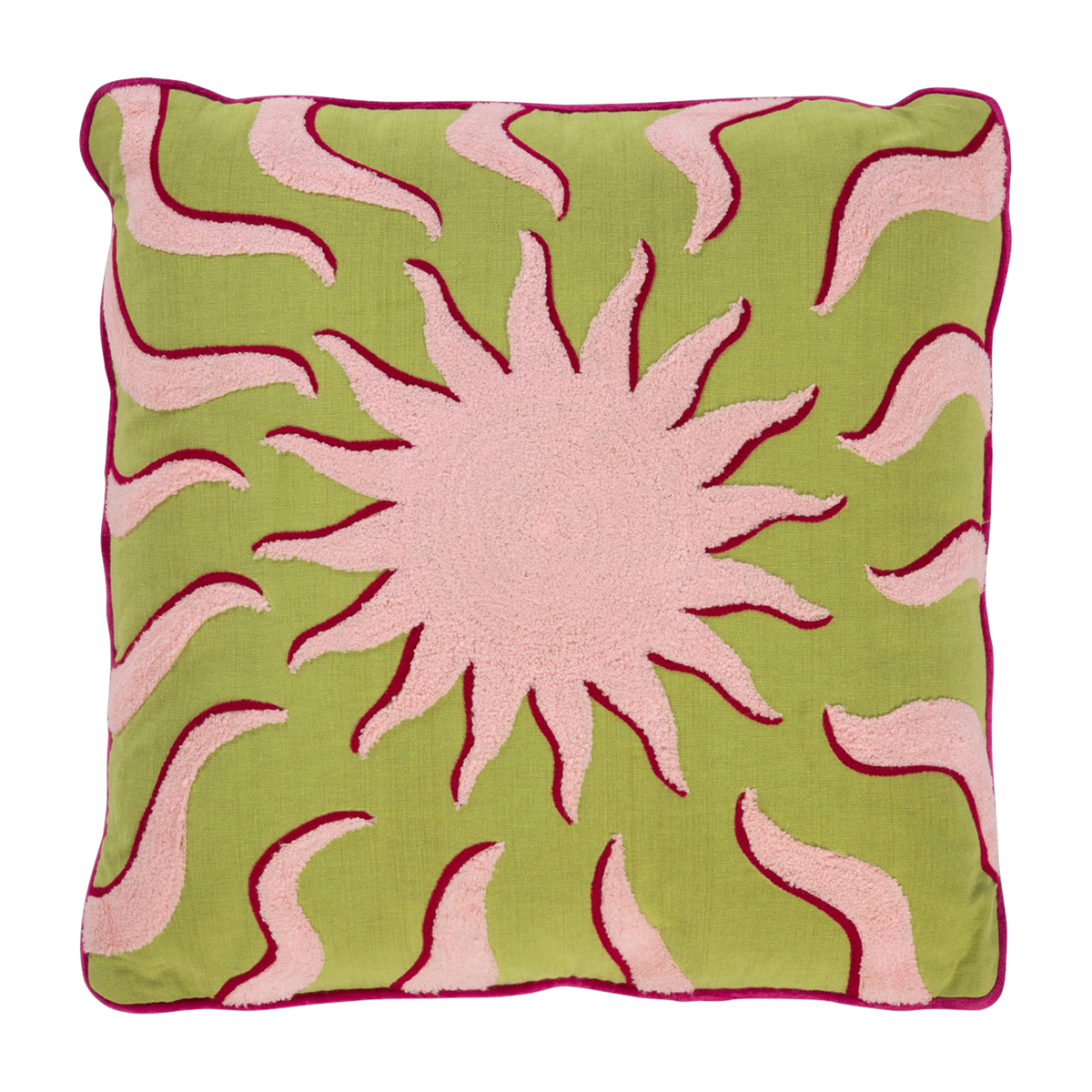 Coussin en coton biologique brodé rose et vert 50x50 cm Sunshine - Anna + Nina