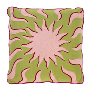 Cuscino Sunshine in cotone organico ricamato rosa e verde, 50x50 cm - Sunshine Anna + Nina