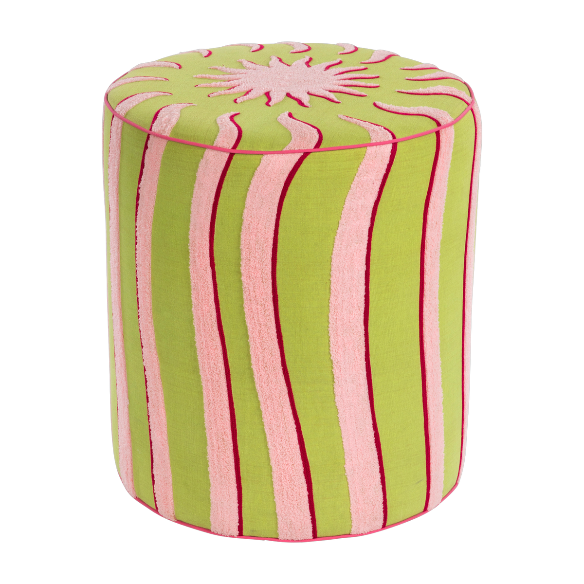 Pouf en coton biologique brodé vert et rose 46x52,5 cm Sunshine - Anna + Nina