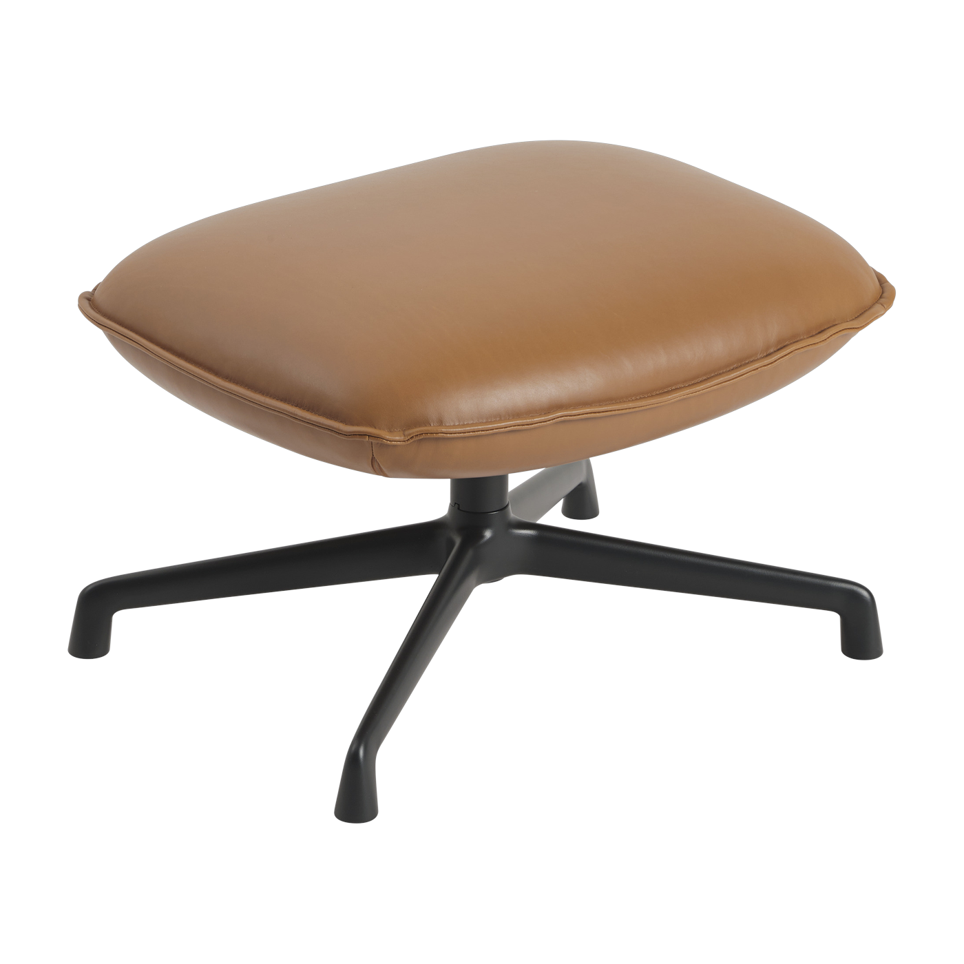 Ottoman avec base pivotante en aluminium noir et cuir raffiné cognac 64x52cm Doze - Muuto