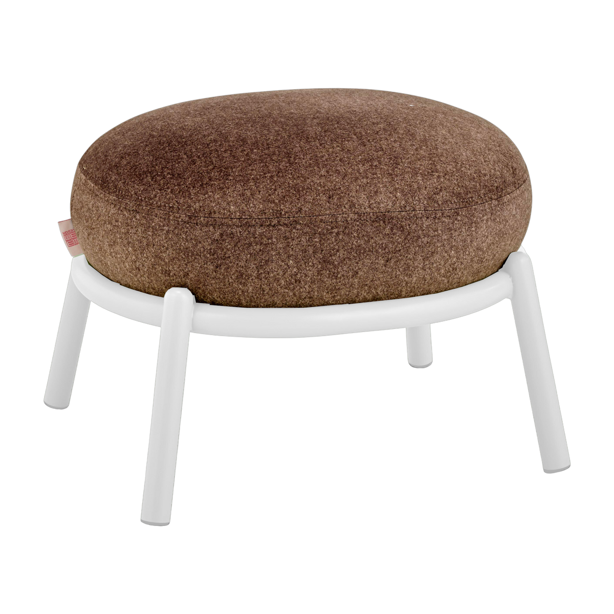 Round stool in brown fabric and white metal base 48x46x37cm Drop - Meme Design