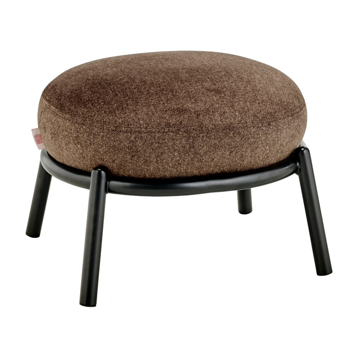 Round stool in brown fabric and black metal base 48x46x37cm Drop - Meme Design