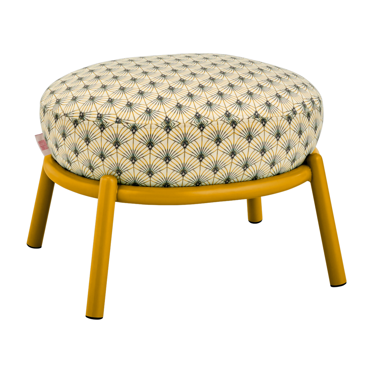 Round stool in patterned fabric and yellow metal base 48x46x37cm Drop - Meme Design