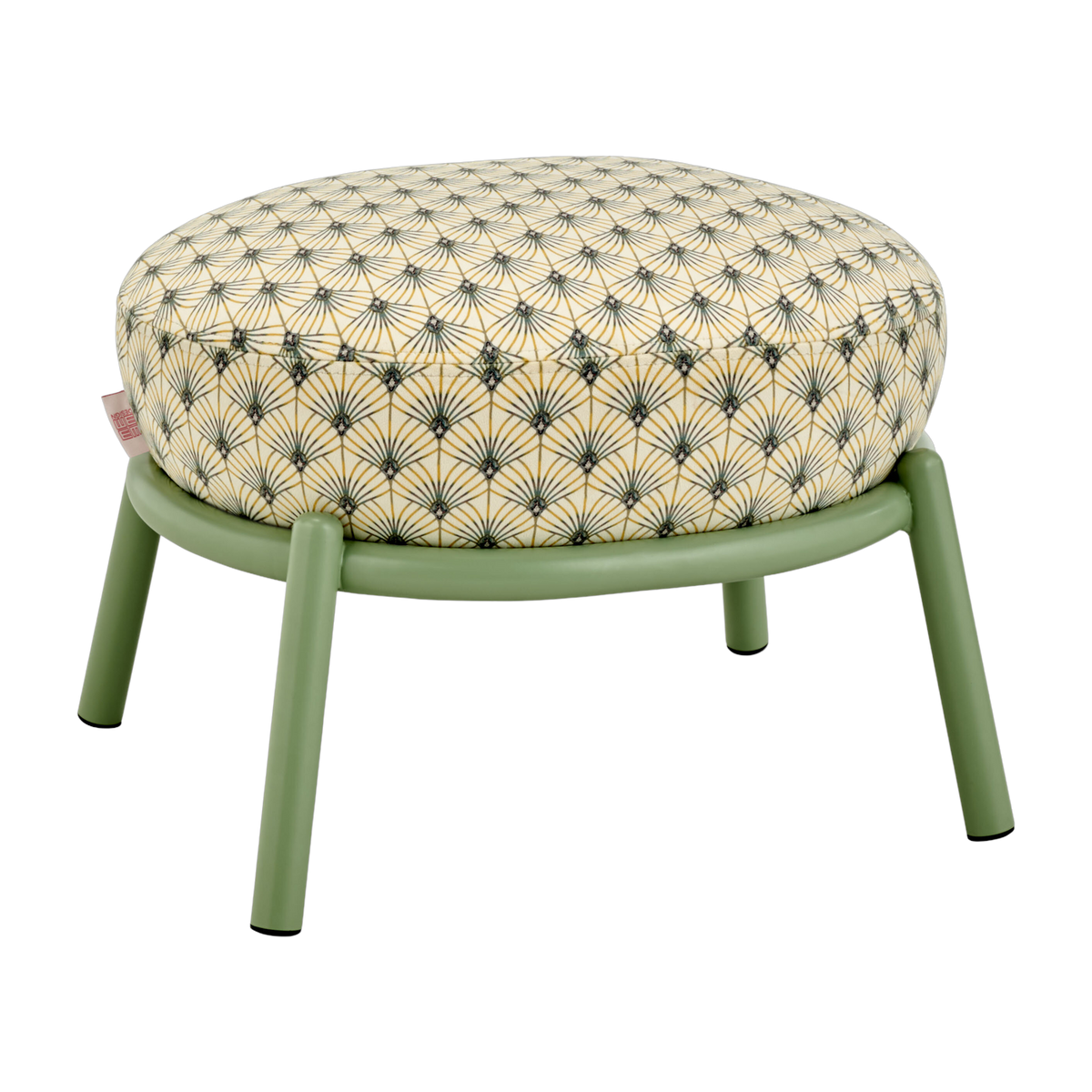 Round stool in patterned fabric and olive metal base 48x46x37cm Drop - Meme Design