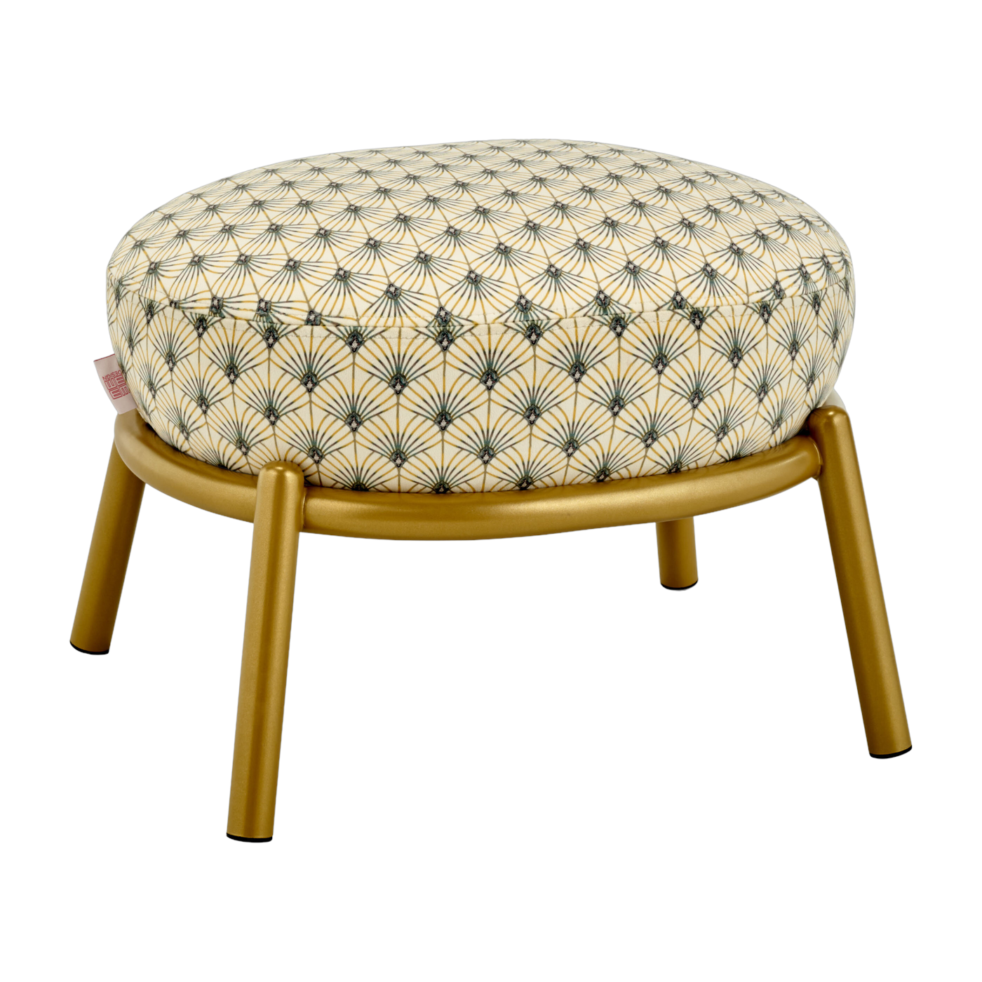Round stool in patterned fabric and gilded metal base 48x46x37cm Drop - Meme Design