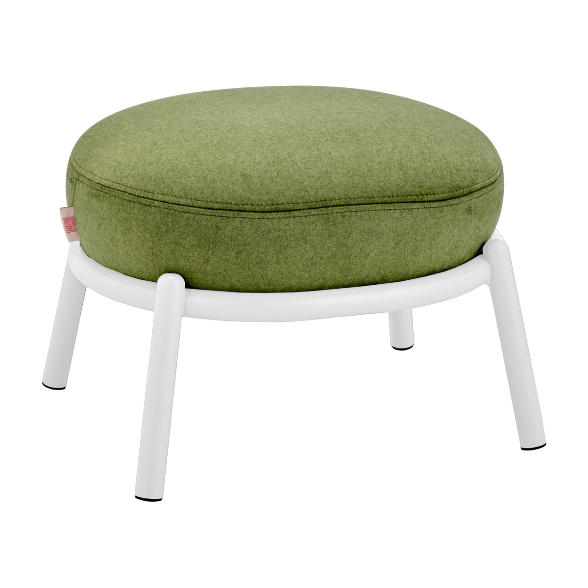 Round stool in olive fabric and white metal base 48x46x37cm Drop - Meme Design