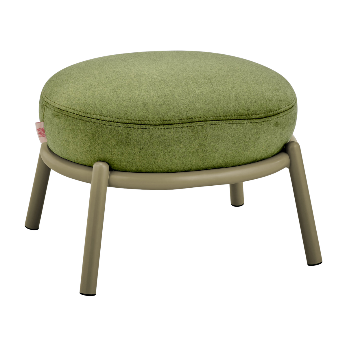 Round stool in olive fabric and grey metal base 48x46x37cm Drop - Meme Design