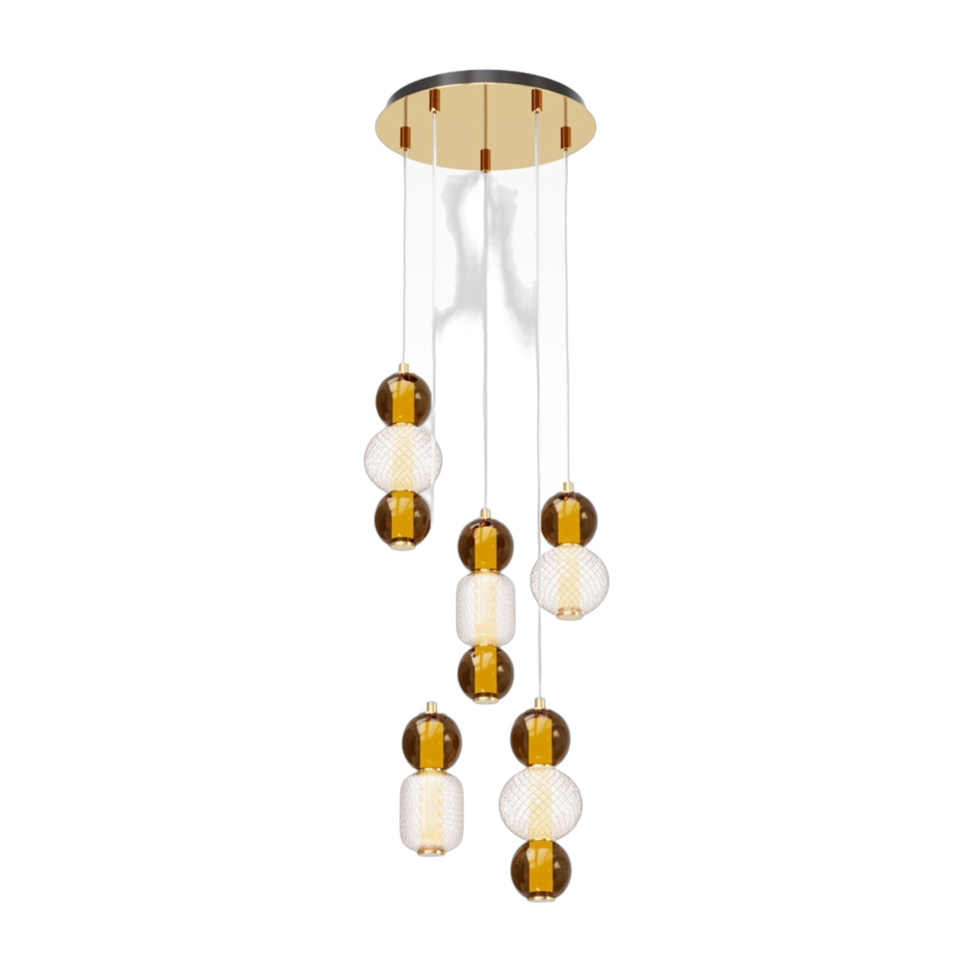Glass and gold metal 5-bulb pendant light 43cm Drop - Maytoni