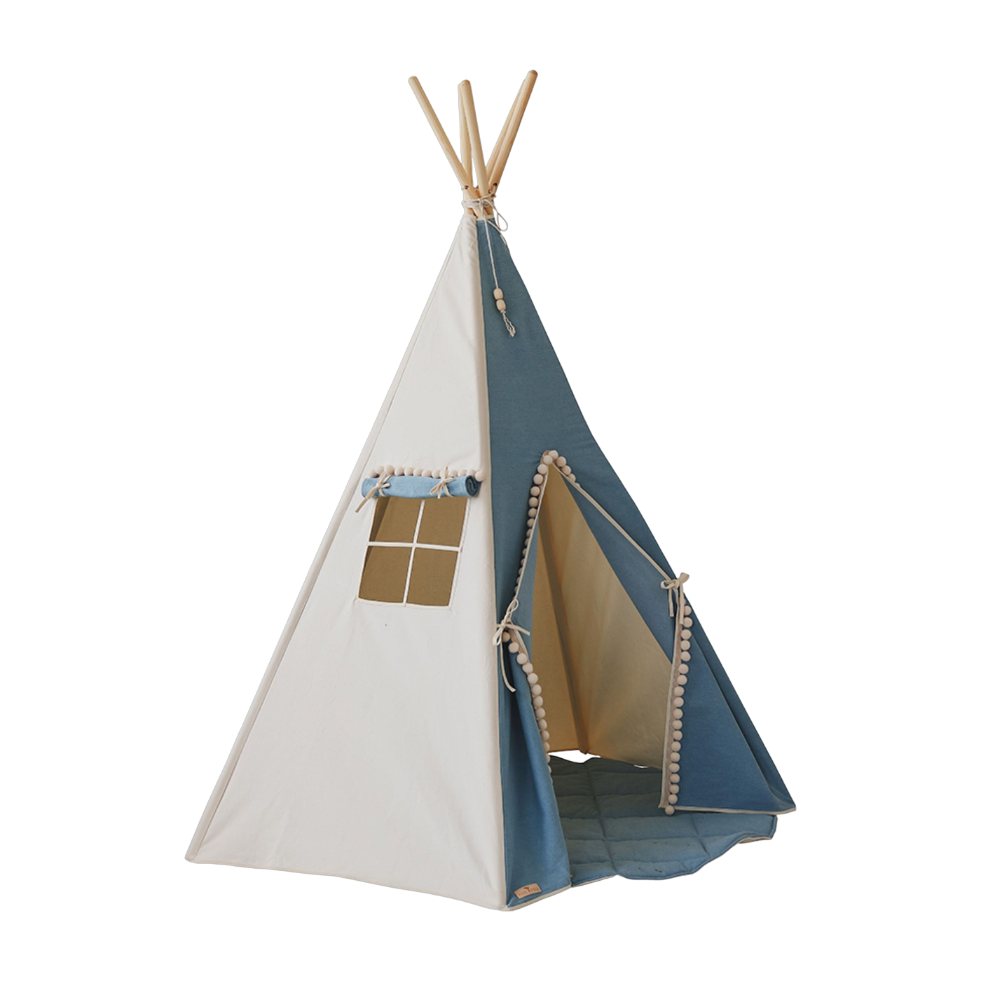 Ensemble de tipi et tapis en coton bleu jean et gris - Moi Mili