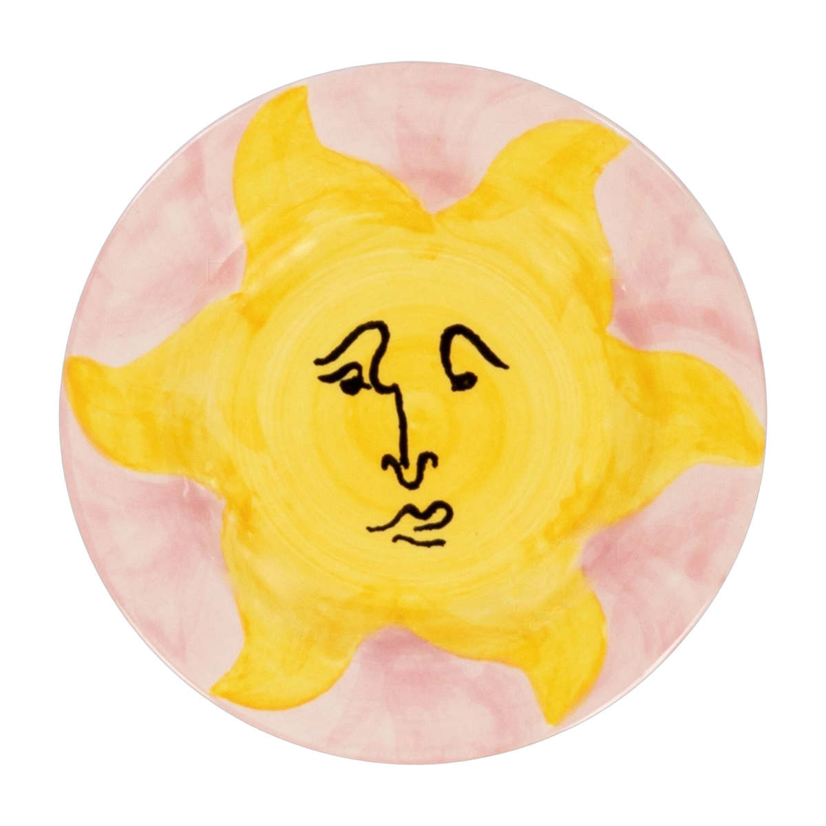 Sunny Side Up pink and yellow sun earthenware dessert plate 15, 3cm - France Anna + Nina