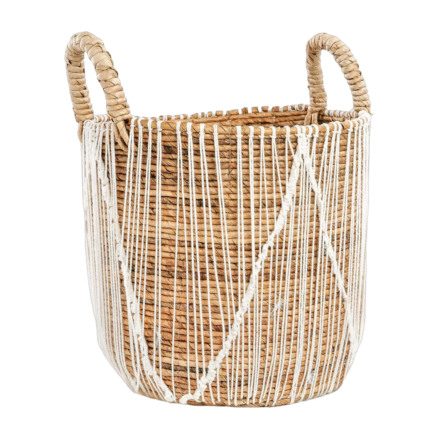 Makramee-Korb mit geraden Stichen - Natur Weiß - L -. Bazar Bizar