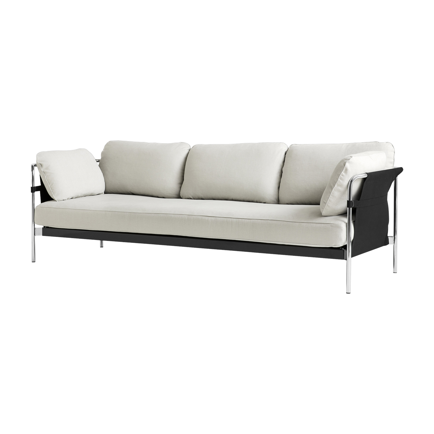 Dreisitzer-Sofa aus verchromtem Stahl und weißem und schwarzem Textil Can - -. Hay