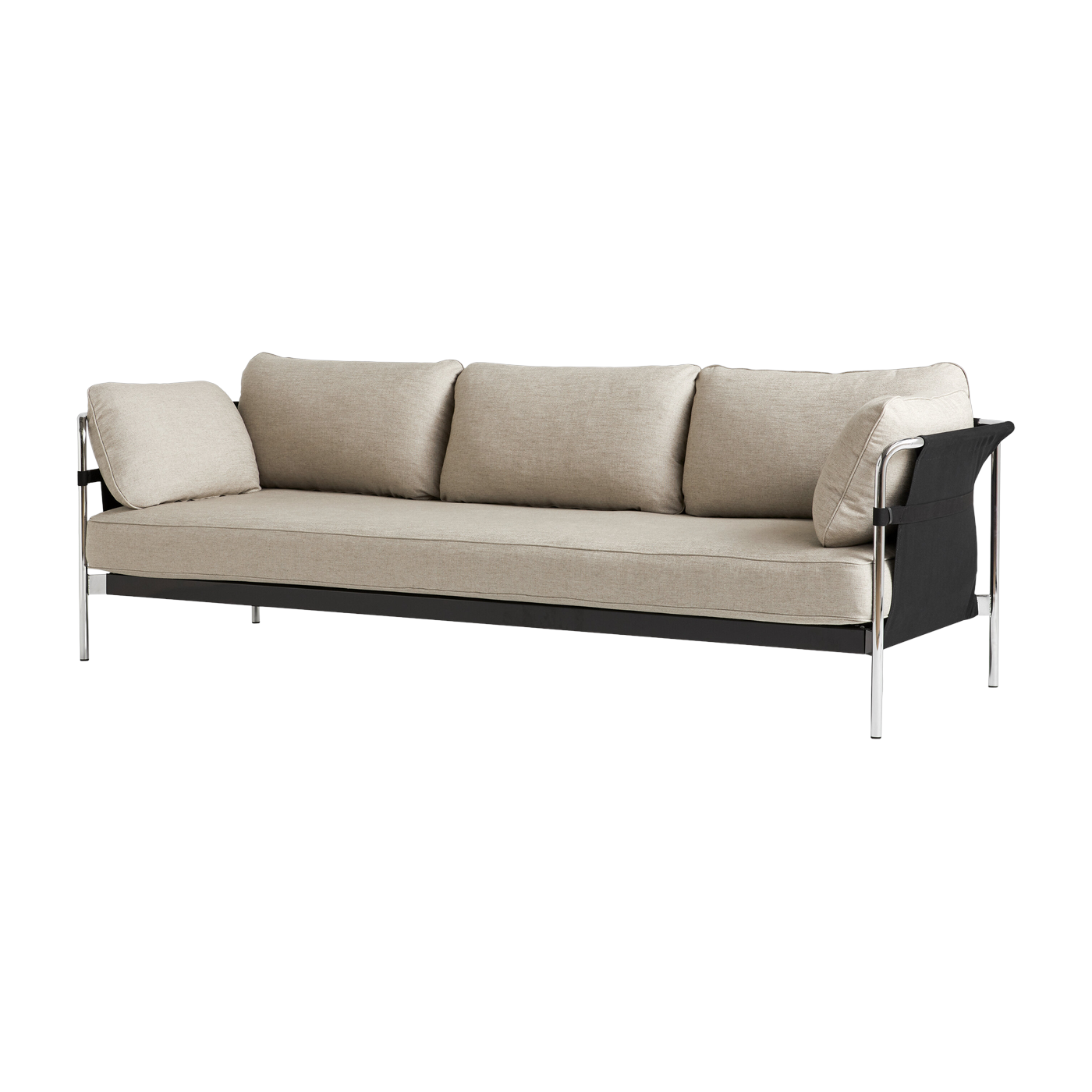 Dreisitzer-Sofa aus verchromtem Stahl und Textilien in Beige und Schwarz Can - -. Hay