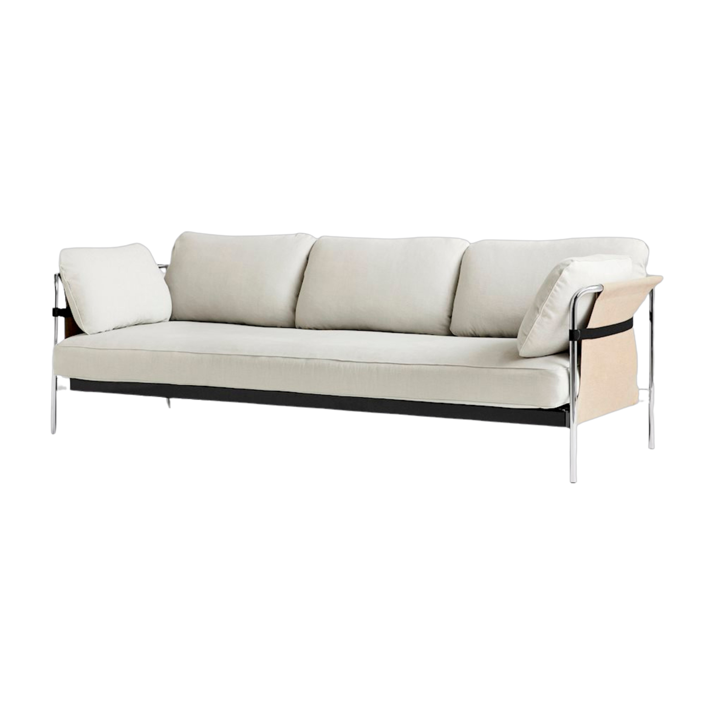 Dreisitzer-Sofa aus verchromtem Stahl und weißem und beigem Textil Can - -. Hay