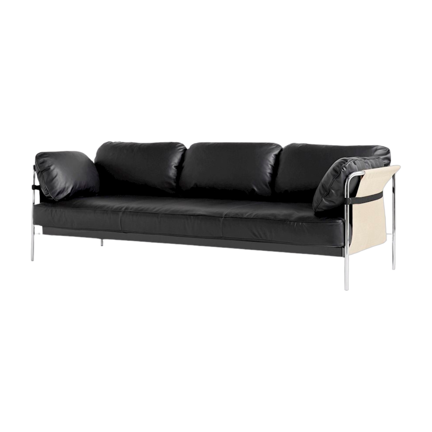 Dreisitzer-Sofa aus verchromtem Stahl und schwarzem Leder Can und beige -. Hay