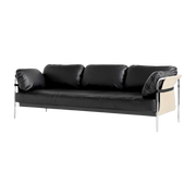 Dreisitzer-Sofa aus verchromtem Stahl und schwarzem Leder Can und beige -. Hay