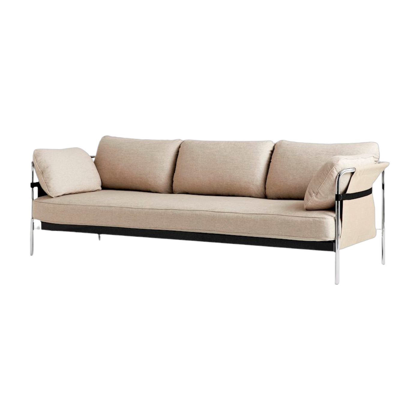 Dreisitzer-Sofa aus verchromtem Stahl und beigem Textil Can - -. Hay