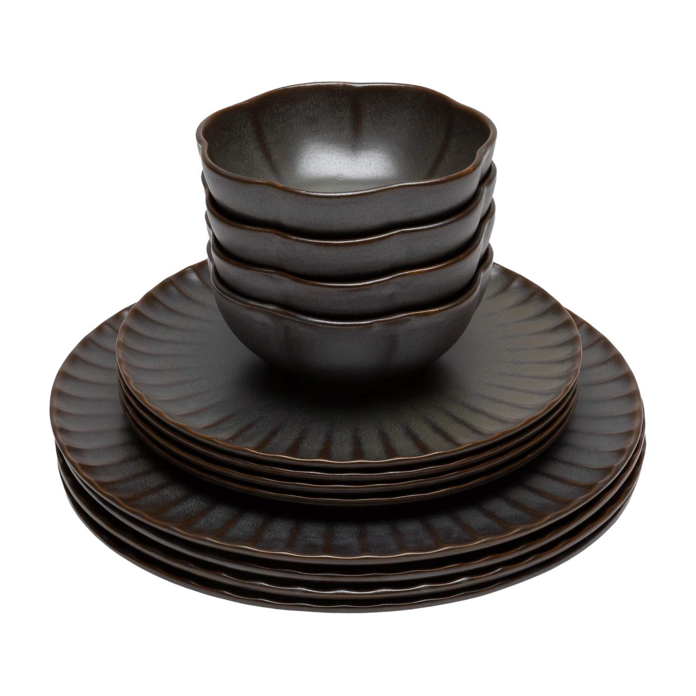 12-piece dinnerware set in green stoneware Inku - Serax