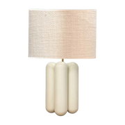 Charlotte Lámpara de madera color crema con pantalla de lana rizada 32cm - Cosin Paris