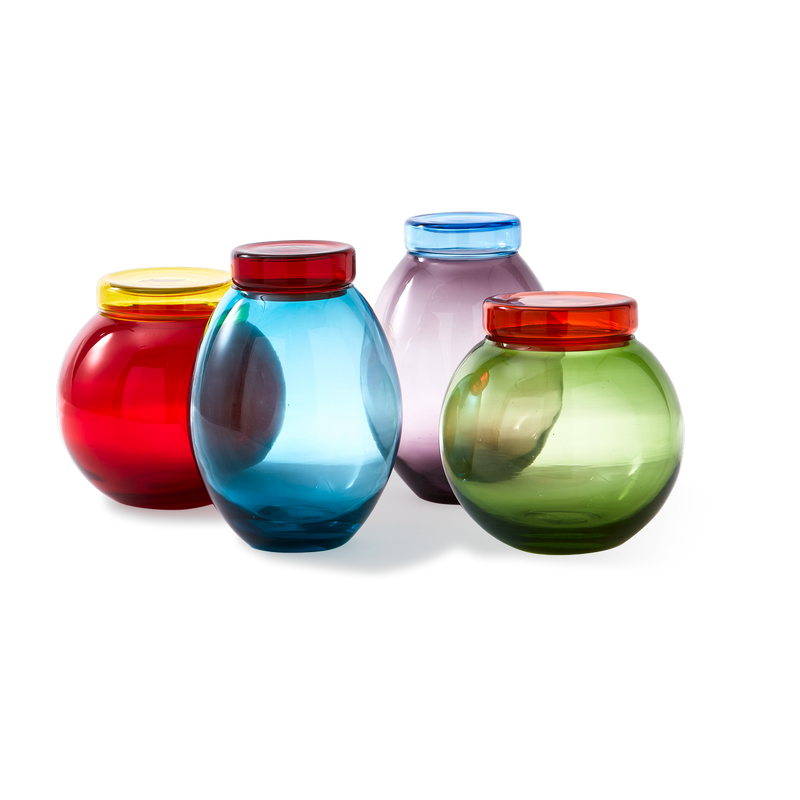4 vasetti di vetro multicolori Caps e jars - Pols potten