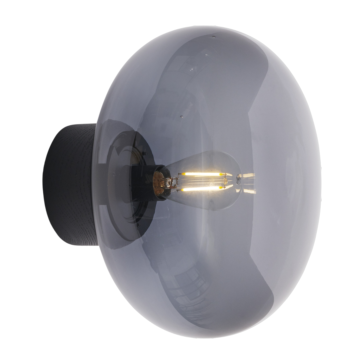 Wall light in smoked glass and base in smoked oak 23cm Karl- Johan - New Works