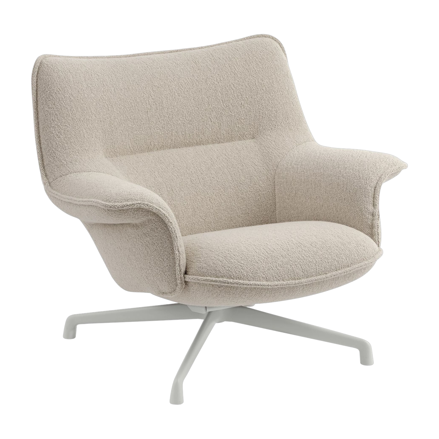 Fauteuil en tissu beige et pied pivotant en acier gris Doze - Muuto