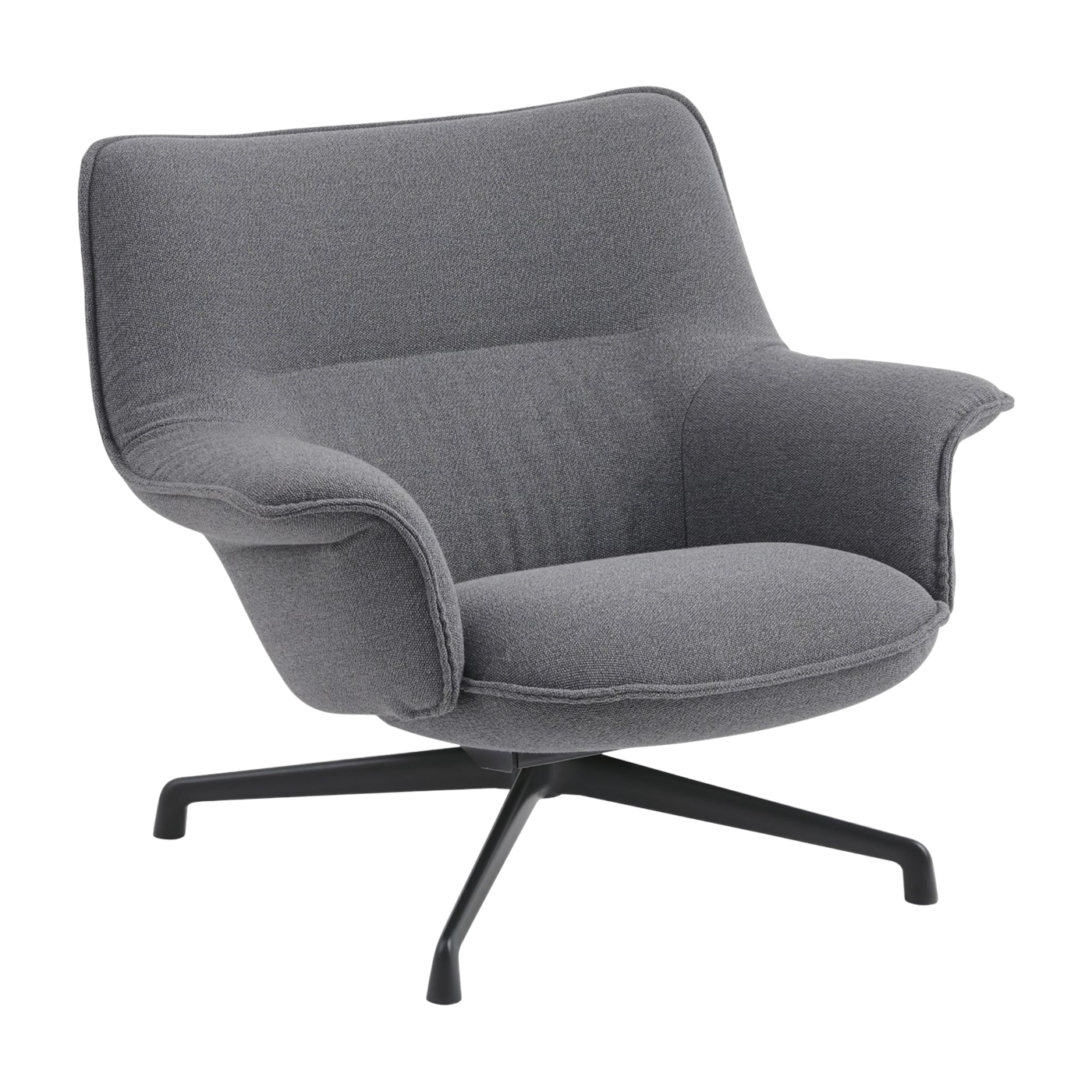 Fauteuil en tissu gris et pied pivotant en acier noir anthracite Doze - Muuto