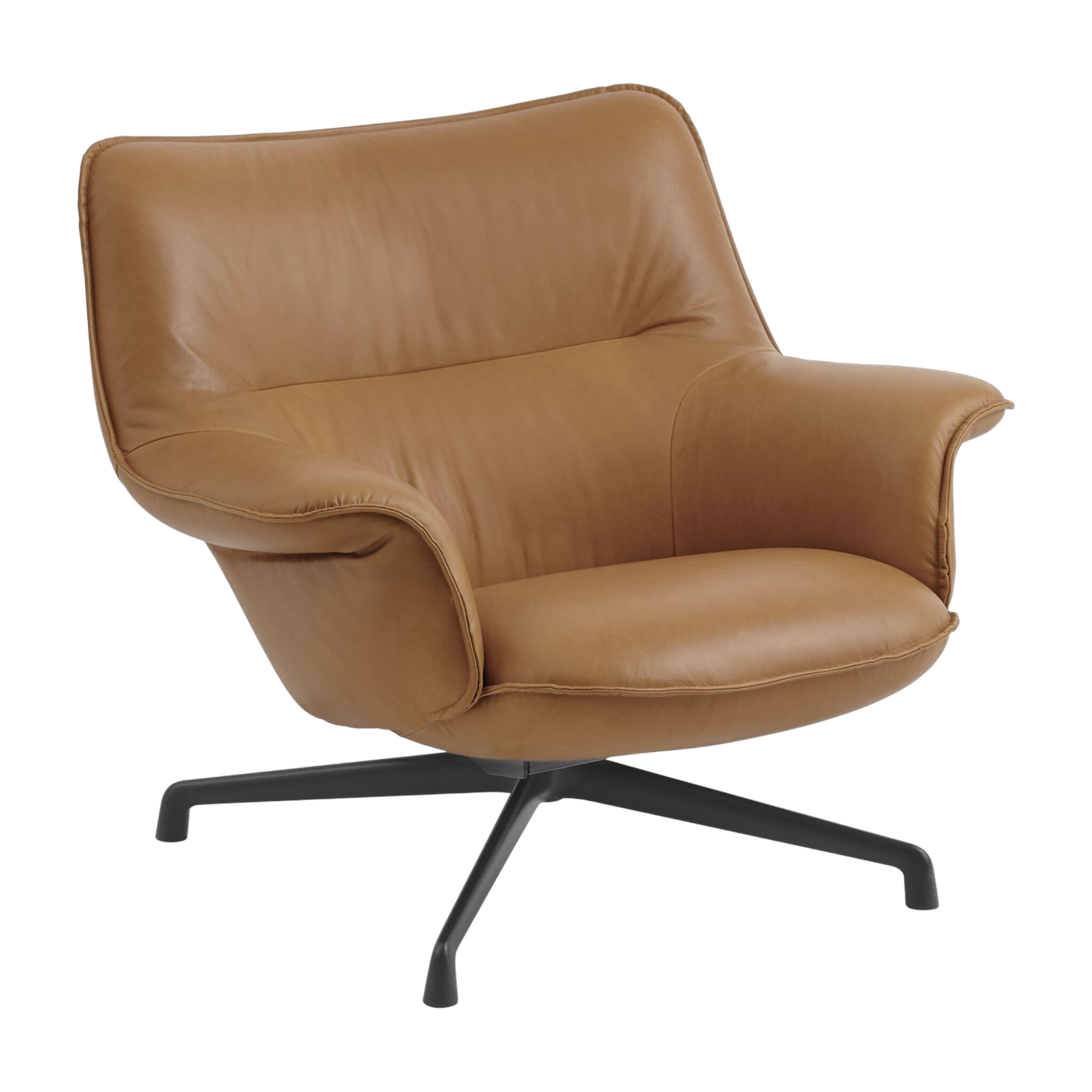 Fauteuil en cuir marron et pied pivotant en acier noir anthracite Doze - Muuto
