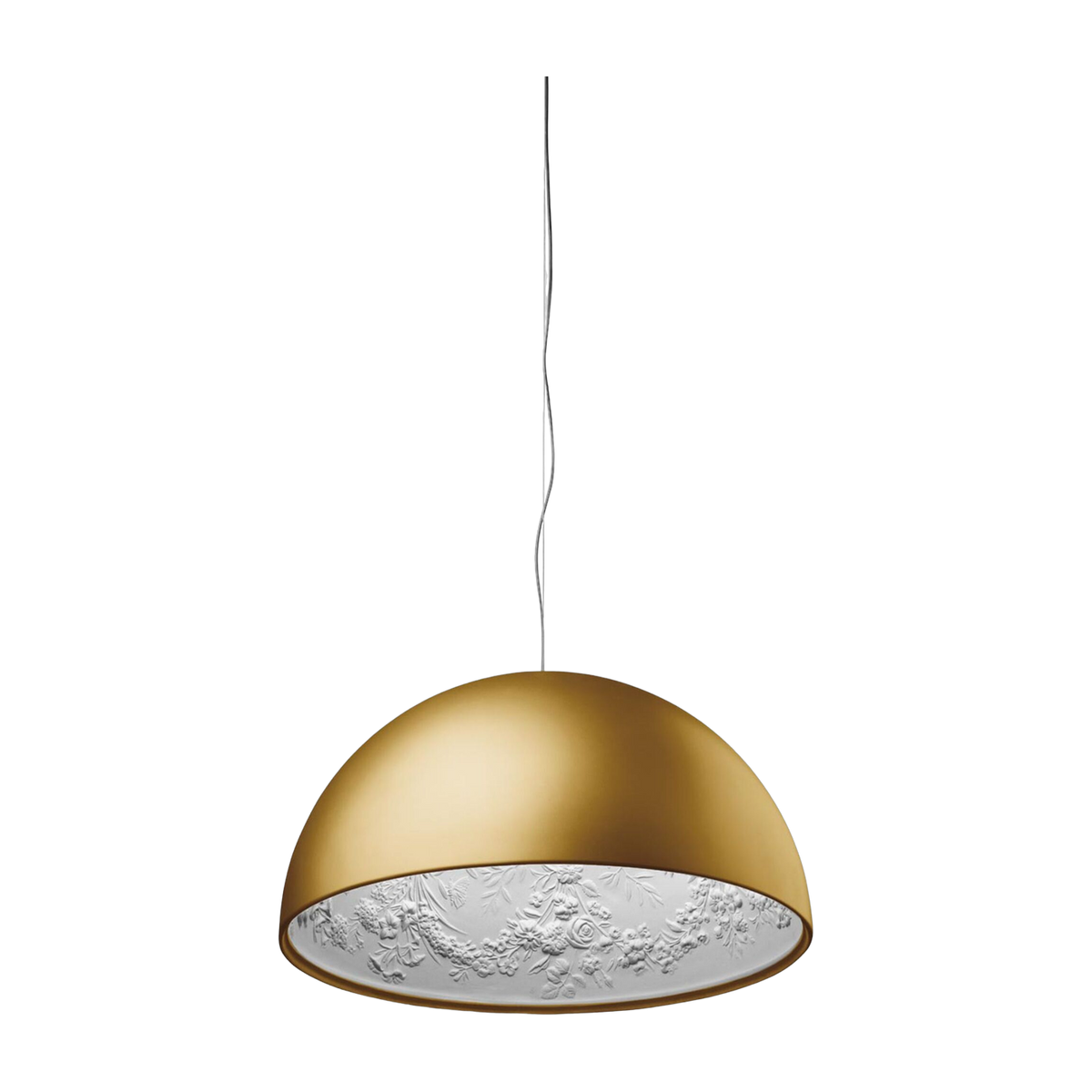 Skygarden 1 lámpara colgante de metal anodizado dorado y yeso blanco, 60x30cm Flos