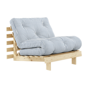 Roots Divano letto a 1 posto in legno di pino e tessuto a righe blu 90x200cm - Karup Design