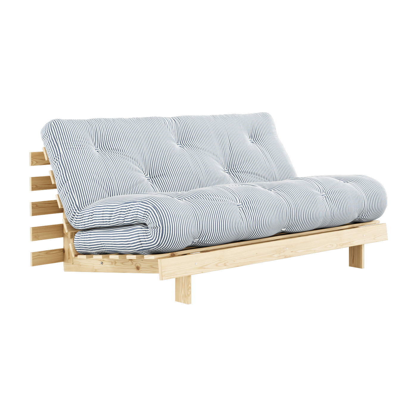 Roots Sofá cama de 3 plazas en pino y tela a rayas azul 160x200cm - Karup Design