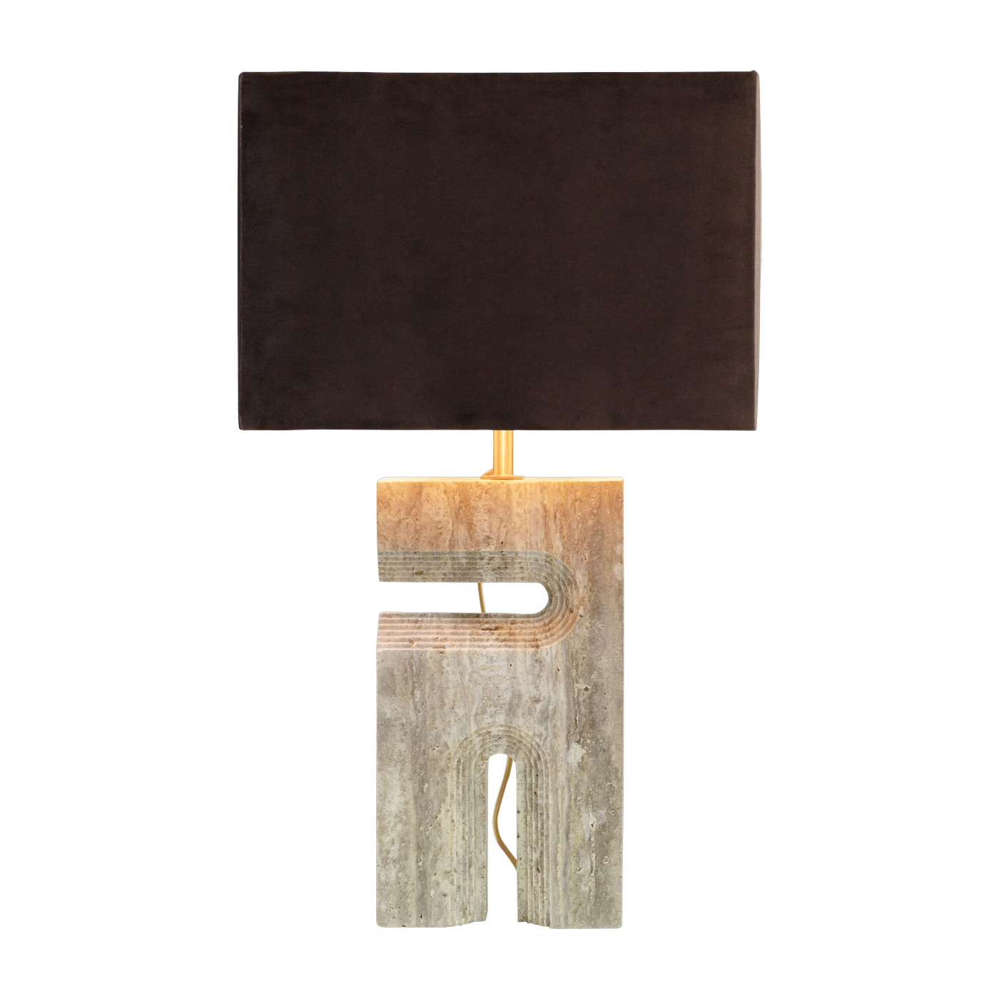 Lampada in travertino grigio satinato con paralume in velluto marrone 44x20, 5x73, 5 cm Reso two - Versmissen